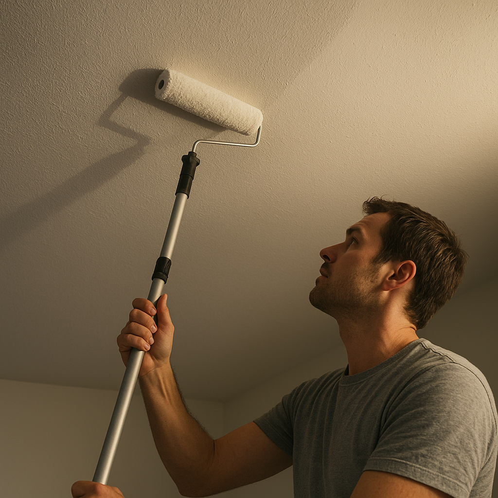 Application de peinture au rouleau sur un plafond sans traces