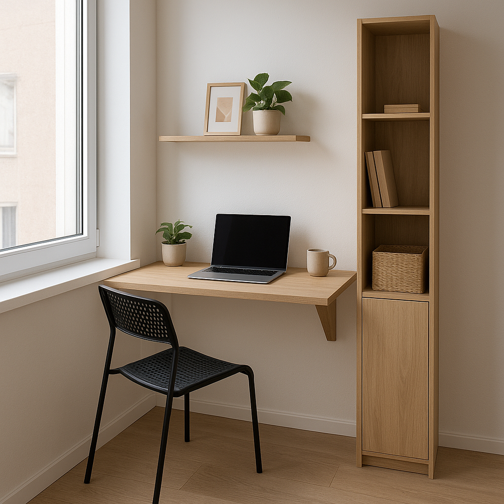 Espace travail compact et fonctionnel dans un studio