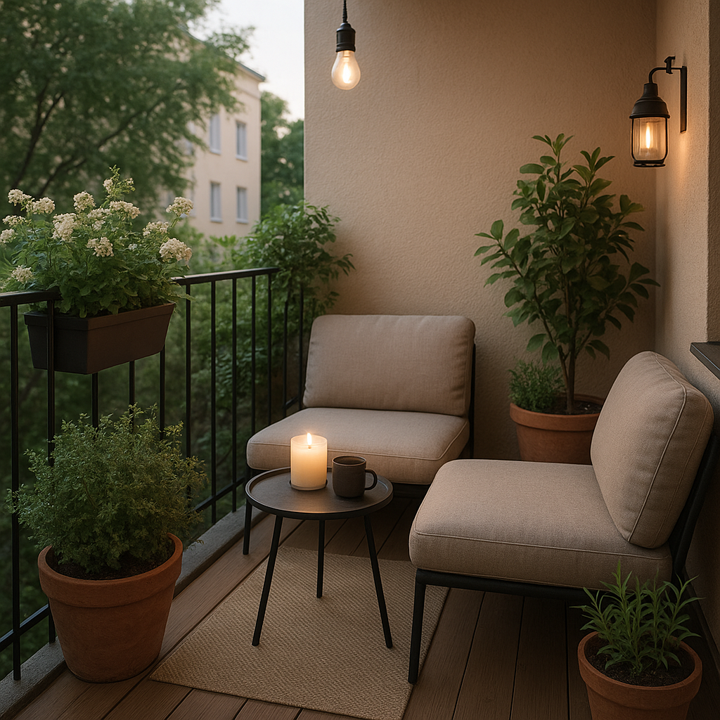Idée d’aménagement de balcon sans entretien avec espace optimisé