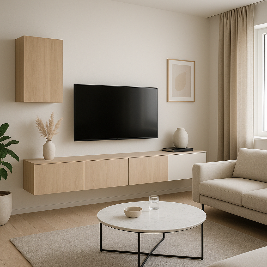 Meuble TV suspendu dans un salon moderne