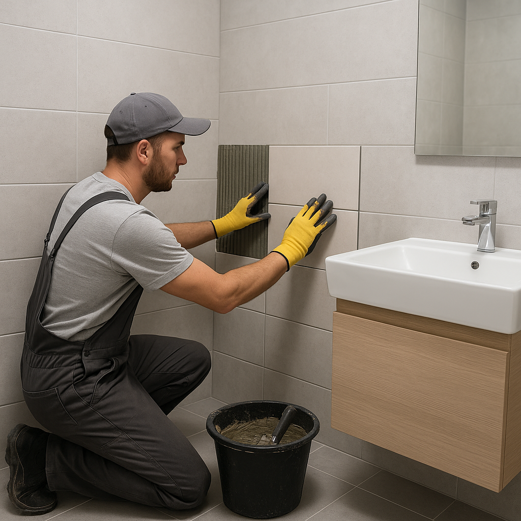 Pose de carrelage lors d’une rénovation de salle de bain