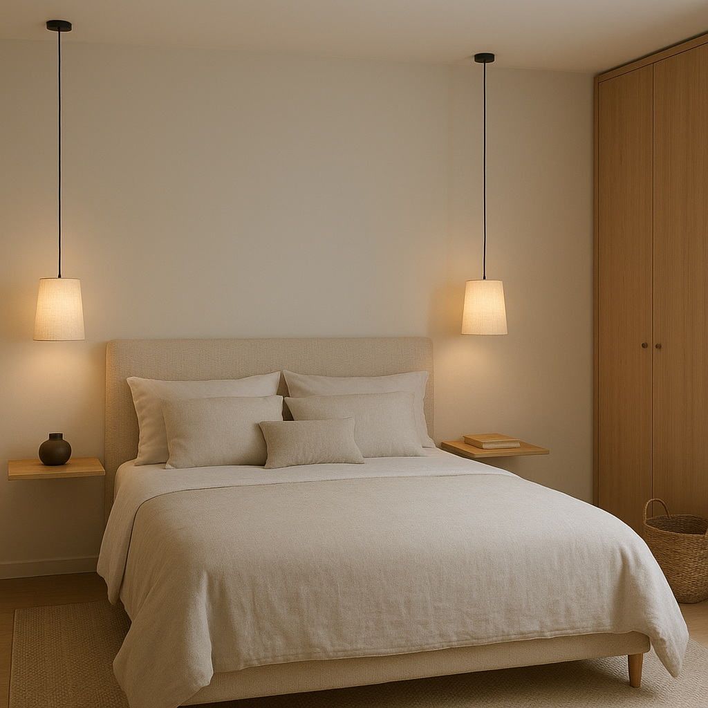 Rangement discret et éclairage doux dans une chambre adulte
