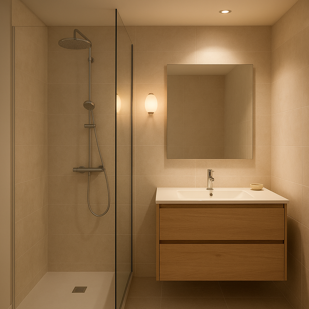 Salle de bain rénovée avec finition moderne