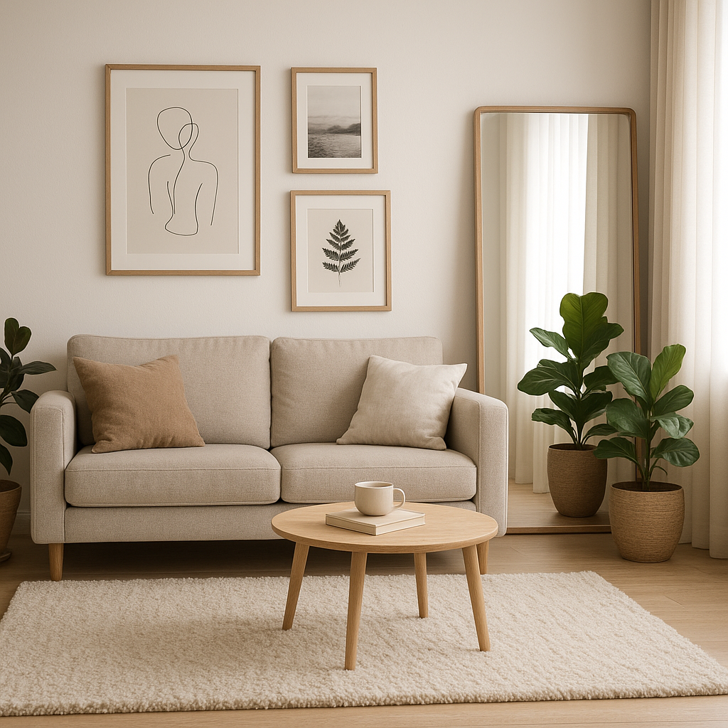 Salon décoré sans percer dans un appartement en location