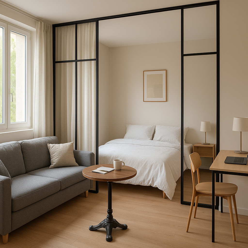 Studio de 20 à 30 m² avec espaces nuit et repas séparés