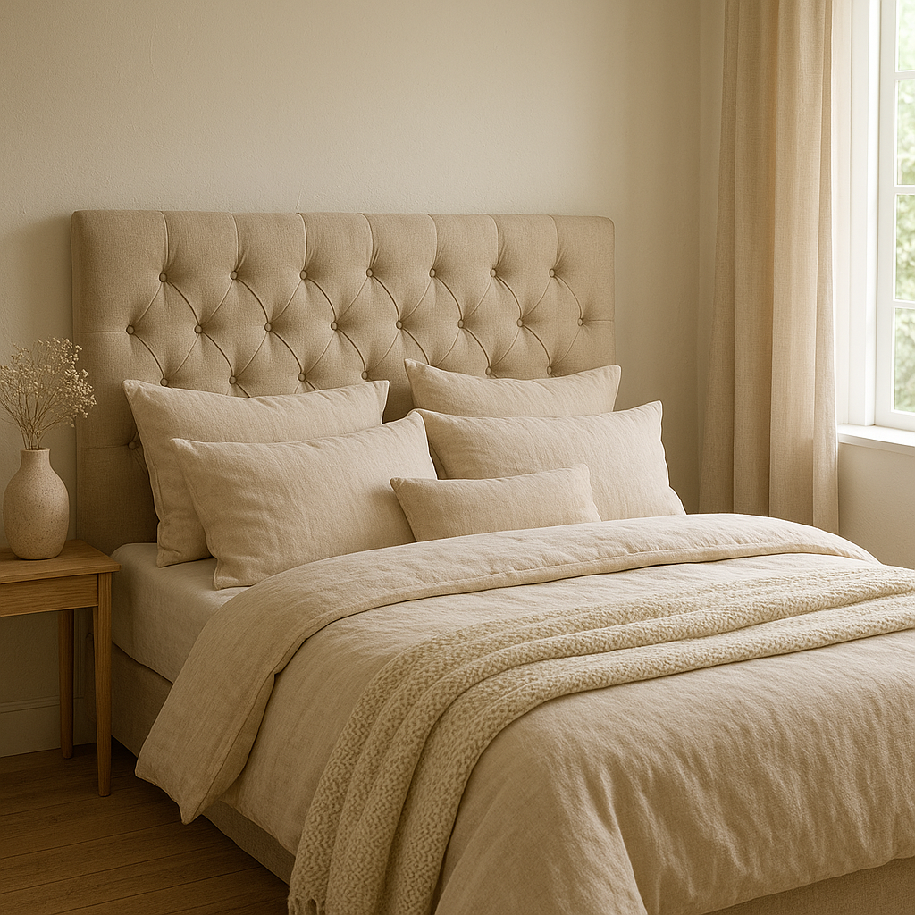 Tête de lit DIY en tissu dans une chambre chaleureuse