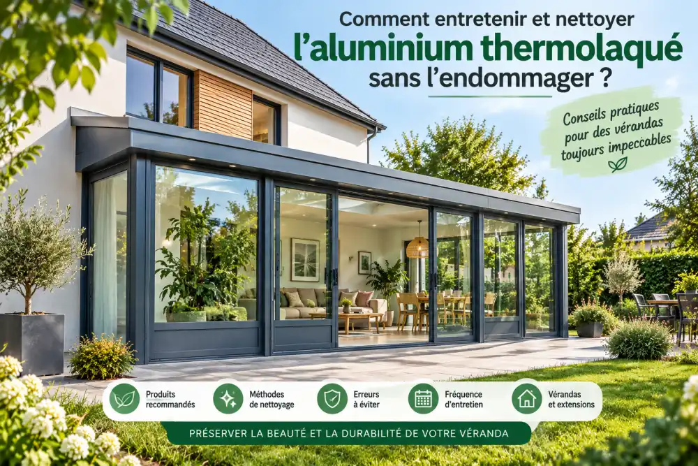 Façade moderne avec extension vitrée entourant un espace salon-salle à manger lumineux, vue sur jardin verdoyant et terrasse en pierre.